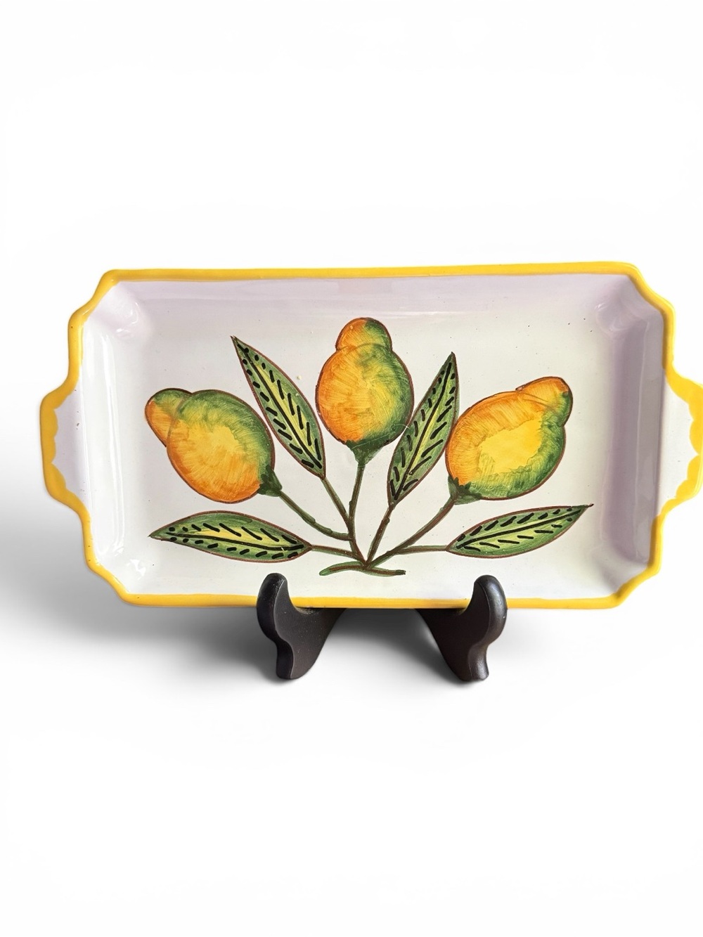 Vietri Hand-Painted Ceramic Lemon Tray with Yellow Trim